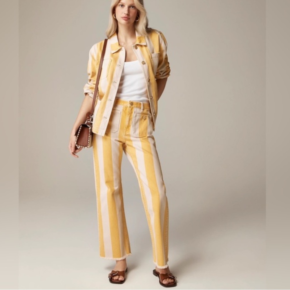 J.Crew Petite sailor mid-rise relaxed demi-boot jean in sunflower stripe